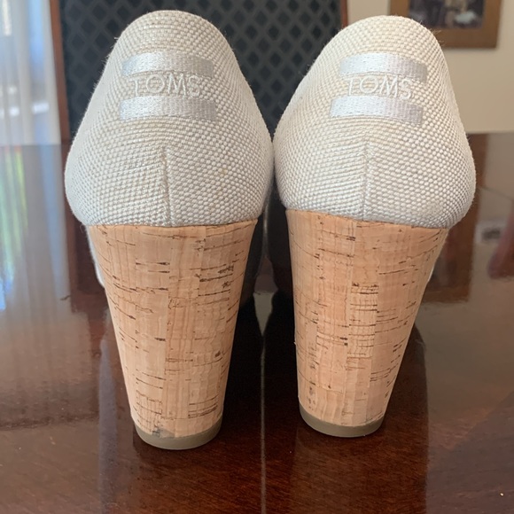 TOM'S Wedge Sandal Cork Sole Cream Espadrilles - Picture 3 of 6